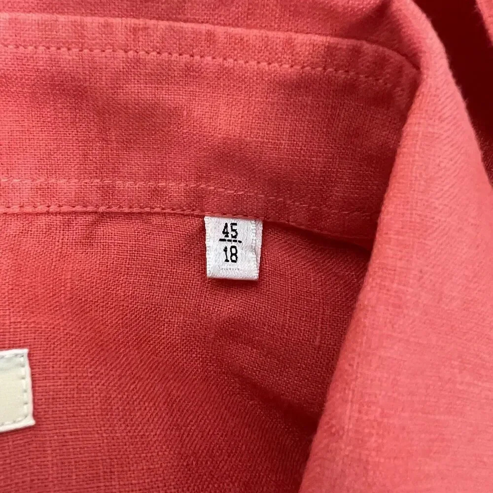 FEDELI Men’s Button Down Linen Shirt Long Sleeve Summer Shirt Coral Size 45 XL - Picture 7 of 11